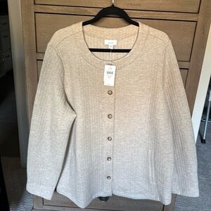 NWT Pure Jill Button Front Cardigan Ribbed Knit Jacket‎ Neutral Womens XLT Basic
